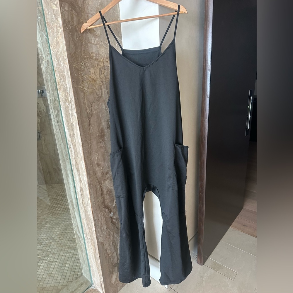 Black Spaghetti-Strap Jumpsuit with Side Pockets
